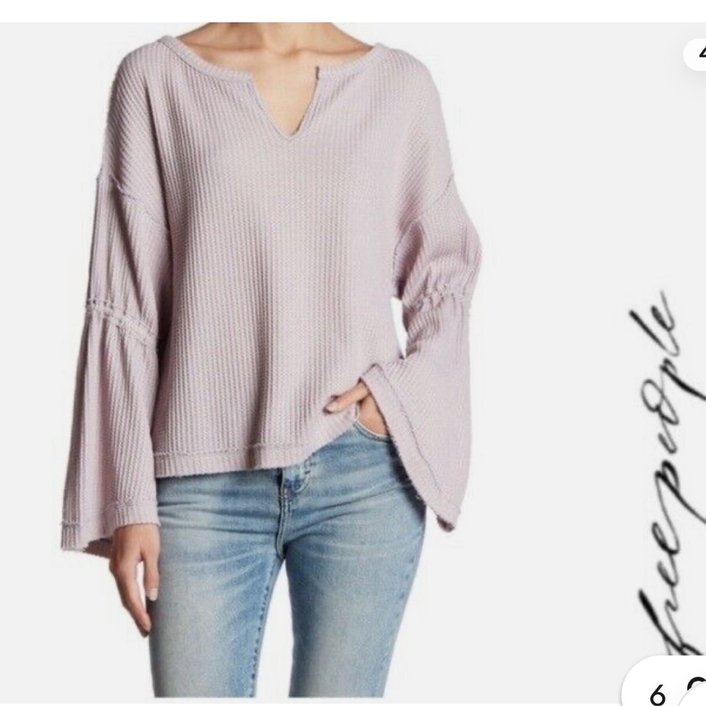 Free People bell sleeve waffle top